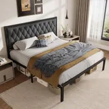 King Upholstered Bed Frame with Storage, Grey, view 6