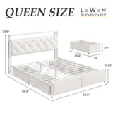 Queen Upholstered Bed Frame with Storage, White, view 2