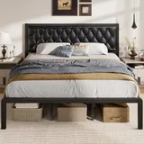King Upholstered Bed Frame with Storage, Black, view 1