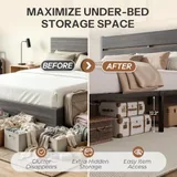 Queen Metal Bed Frame with Storage, Grey, view 4
