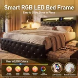 Queen Upholstered Bed Frame with 4 Drawers, Black, view 7