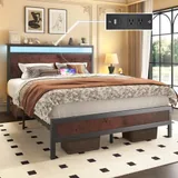 Full Metal Bed Frame with Storage, Brown, view 6