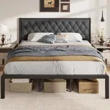King Upholstered Bed Frame with Storage, Grey, view 1