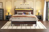 Full Metal Bed Frame with Storage, Brown, view 7