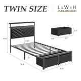 Twin Upholstered Bed Frame with Storage, Black, view 2