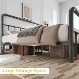 Queen Metal Bed Frame with Storage, Black, view 6