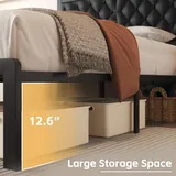 Full Upholstered Bed Frame with Storage, Black, view 5