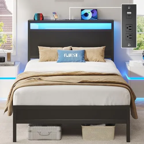 Twin Metal Bed Frame with Storage, Black