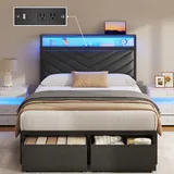 Twin Upholstered Bed Frame with Storage, Black, view 1