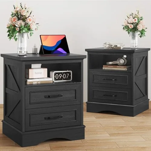 2 Piece Charging Nightstand, Black