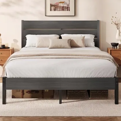 Queen Metal Bed Frame with Storage, Grey