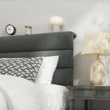 Full Upholstered Bed Frame with Headboard, Grey, view 3
