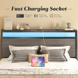 Queen Metal Bed Frame with Storage, Grey, view 5