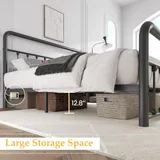 Queen 14 Inch Metal Bed Frame with Storage, Black, view 5