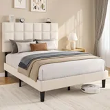 Full 5 Inch Upholstered Bed Frame with Storage, Beige, view 7