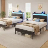 Twin Metal Bed Frame with Storage, Black, view 5