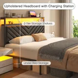 Queen Upholstered Bed Frame with 2 Drawers, Black, view 3