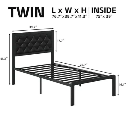 Twin Upholstered Bed Frame with Storage, Black