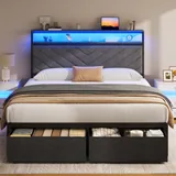 Full Upholstered Bed Frame with 2 Drawers, Grey, view 6