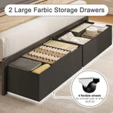 Full Upholstered Bed Frame with 2 Drawers, Grey, view 5