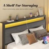 Queen Metal Bed Frame with Storage, Grey, view 7