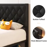Twin Upholstered Bed Frame with Storage, Black, view 4