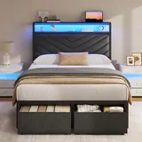 Twin Upholstered Bed Frame with Storage, Black, view 6