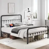 Queen 14 Inch Metal Bed Frame with Storage, Black, view 8
