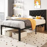 Twin Upholstered Bed Frame with Storage, Black, view 3