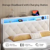 Queen Upholstered Bed Frame with Storage, Beige, view 4