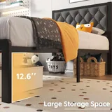 Twin Upholstered Bed Frame with Storage, Grey, view 5