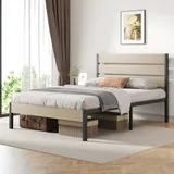 Full Metal Bed Frame with Storage, Beige, view 3