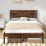 Full Metal Bed Frame with Storage, Brown, view 1