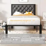 Twin Upholstered Bed Frame with Storage, Grey, view 7