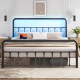 Queen Metal Bed Frame with Storage, Black, view 1