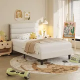 Twin Upholstered Bed Frame with LED, Beige, view 7