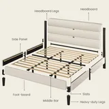 King Upholstered Bed Frame with Headboard, Beige, view 6