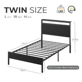 Twin Metal Bed Frame with Charging Station, Black, view 2