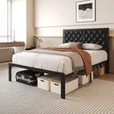 Full Upholstered Bed Frame with Storage, Black, view 3