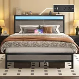 Full Metal Bed Frame with Storage, Grey, view 1