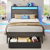 Twin Upholstered Bed Frame with Storage, Grey, view 1