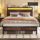 Full Metal Bed Frame with Storage, Brown, view 1