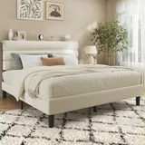 Queen Upholstered Bed Frame with LED, Beige, view 7