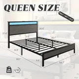 Queen Metal Bed Frame with Storage, Grey, view 2