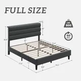 Full Upholstered Bed Frame with Headboard, Grey, view 2