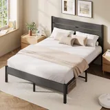 Queen Metal Bed Frame with Storage, Grey, view 3