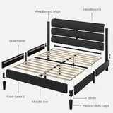 Queen Upholstered Bed Frame with LED, Black, view 6