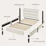Twin Upholstered Bed Frame with LED, Beige, view 6