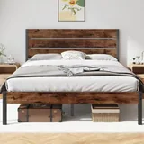 Queen Metal Bed Frame with Storage, Brown, view 1