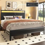 Queen Metal Bed Frame with Storage, Black, view 4